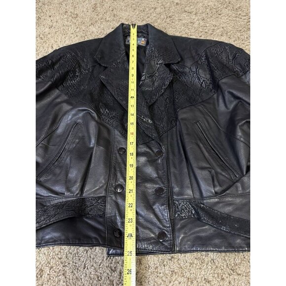 PARIS SPORT CLUB Vintage Leather Cropped Moto Biker Jacket Snake Skin LARGE - Picture 5 of 12